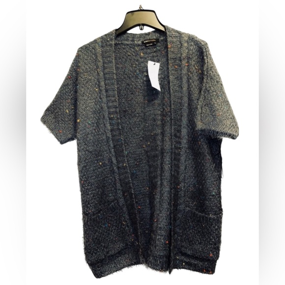 BCBGMAXAZRIA CARDIGAN CHUNKY CONFETTI KNIT SWEATER OPEN FRONT GRAY COLOR SIZE L - Picture 2 of 12